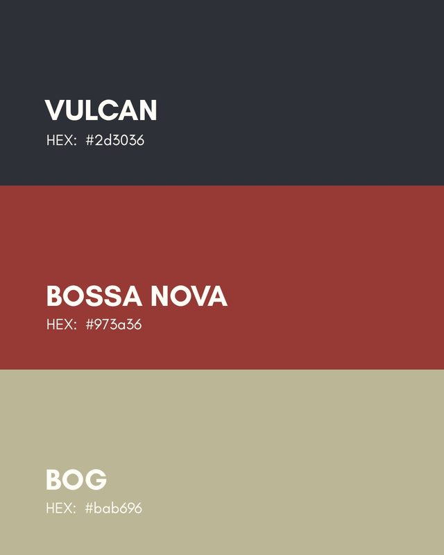 Palette card: Vulcan, Bossa Nova, Bog
